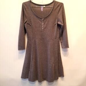Aliya Gray Knit Flare Dress Long Sleeve Size L